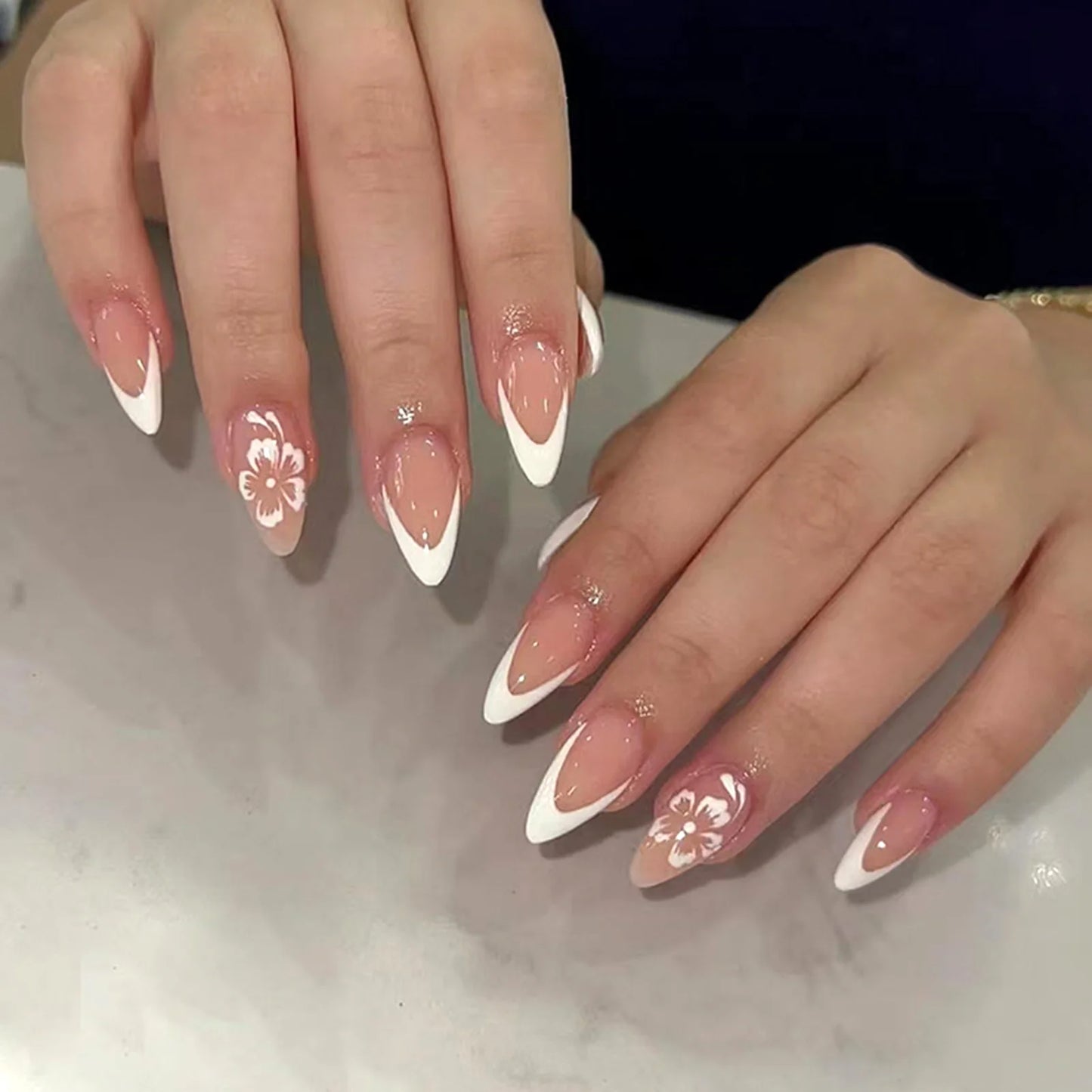 White French 3D Bow Press-On Nails – Classic Glam