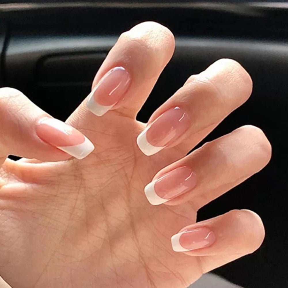 White French 3D Bow Press-On Nails – Classic Glam