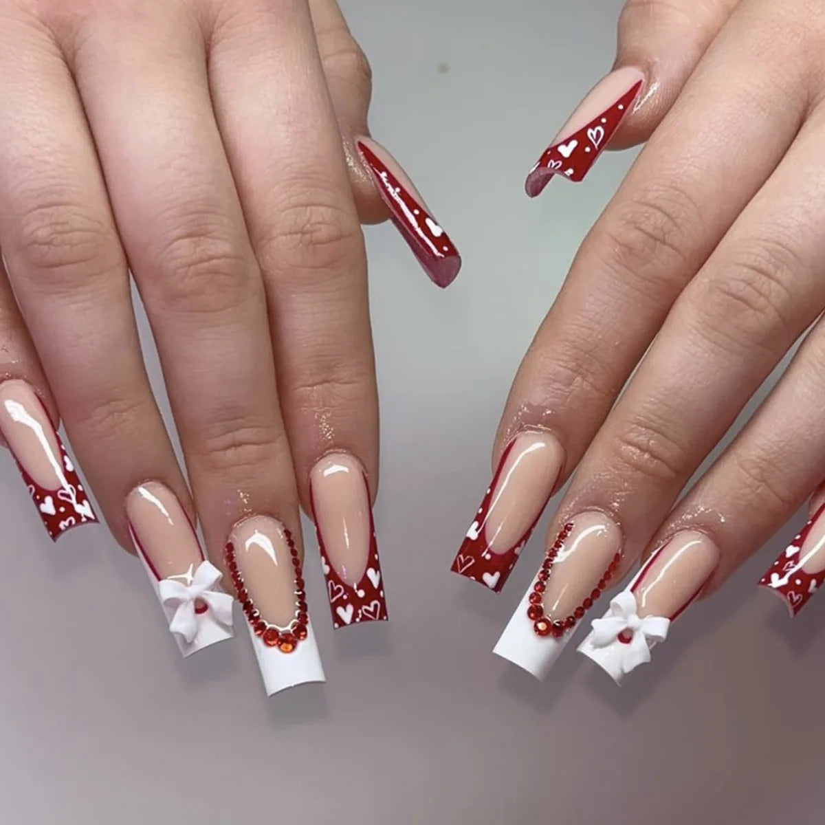 White French 3D Bow Press-On Nails – Classic Glam