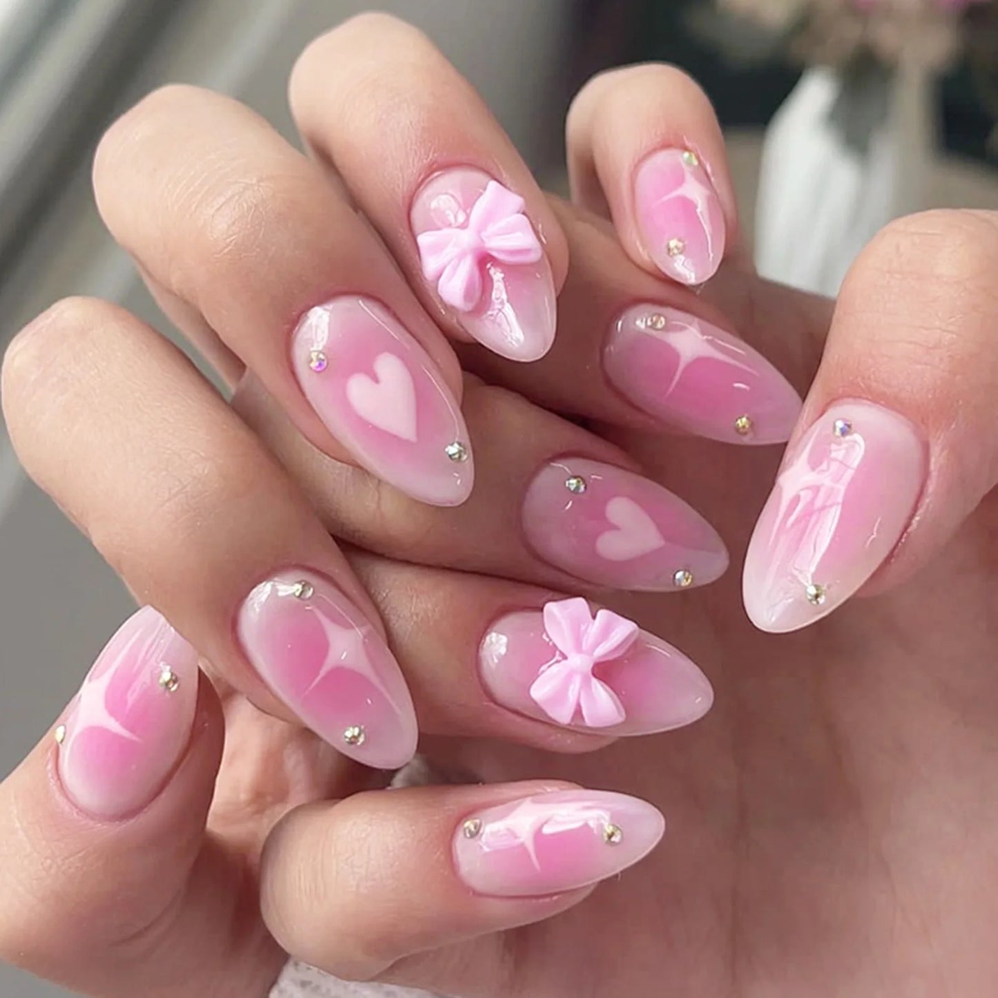 White French 3D Bow Press-On Nails – Classic Glam
