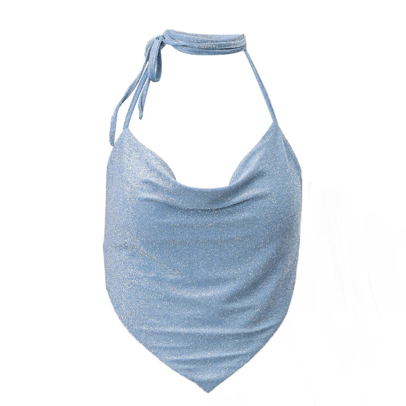 Irregular Shine Halter Crop Top – Deep V Allure
