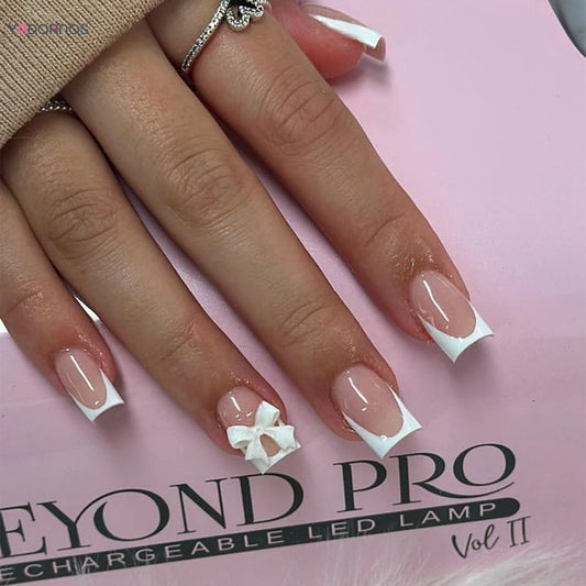 White French 3D Bow Press-On Nails – Classic Glam